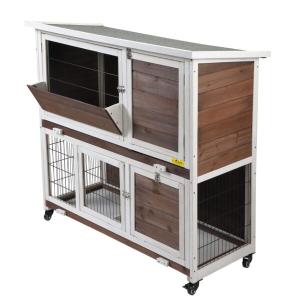 Wood Double-Tier Rabbit Hutch Pet Cage Bunny House with Flip-up Roof, Indoor & Outdoor Use CW12B04153