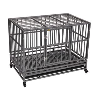 37" Large Metal Dog Crate Kennel Cage w/ 4 Casters, Flat Roof CW12L0313 4
