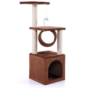36 Inches Cat Tree Activity Climber Tower with Plush Perch and Sisal Post, Brown CW12P0226 2