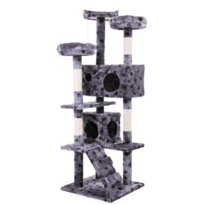 60" Multi-Level Cat Tree Tower Kitten Condo House with Scratching Posts, Grey with Paw Print CW12R0209 2
