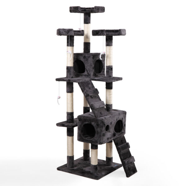 Multi-Level Cat Tree Tower Kitten Condo House with Scratching Posts, Grey with Paw Print CW12X0053 2