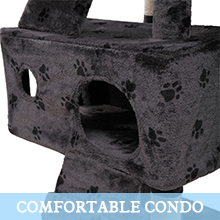 Multi-Level Cat Tree Tower Kitten Condo House with Scratching Posts, Grey with Paw Print DM 20220527165444 001 副本