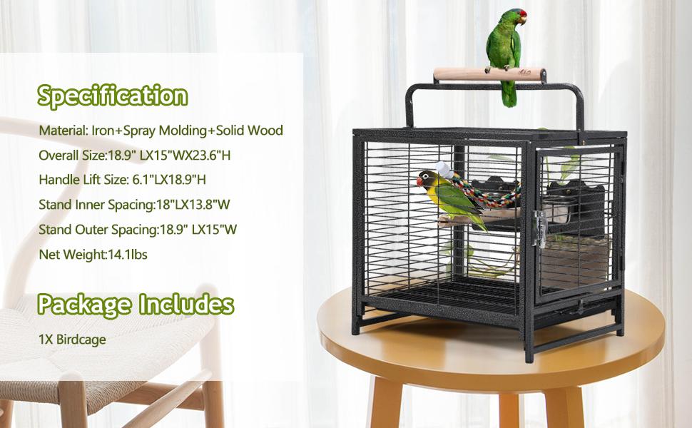 18.9 Inch Protable Travel Parrot Bird Cages with Slide-out Tray and Mesh Panel DM 20220531165815 001