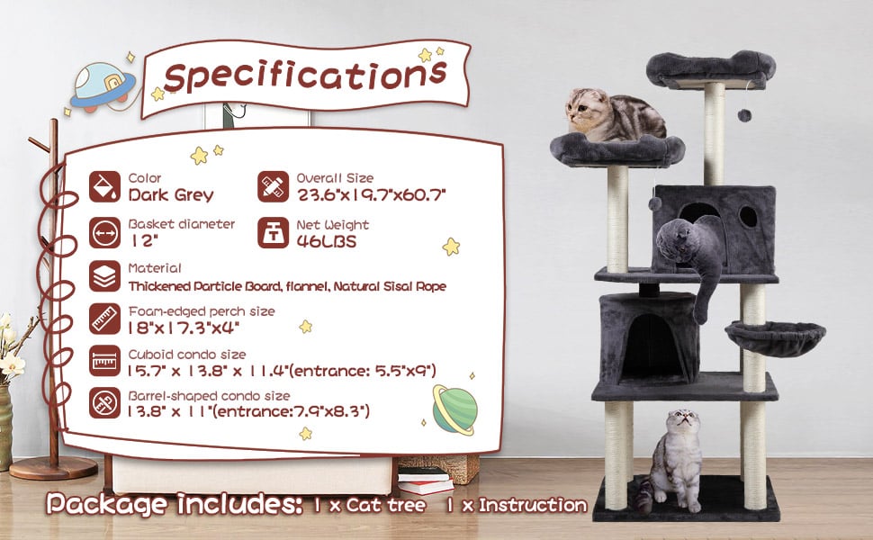61” Cat Trees and Towers with Scratching Posts Condos Hammock Resting Perch 39b555e7 e54c 432d ac74 d18855daee6f. CR00970600 PT0 SX970 V1