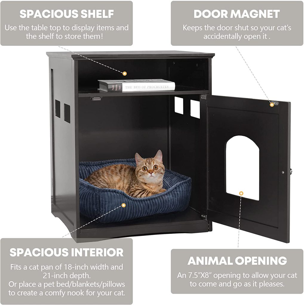 Enclosed Cat Litter Box Hidden Cabinet,Cat Washroom Bench, Black 718zUlumj9L. AC SL1500 1