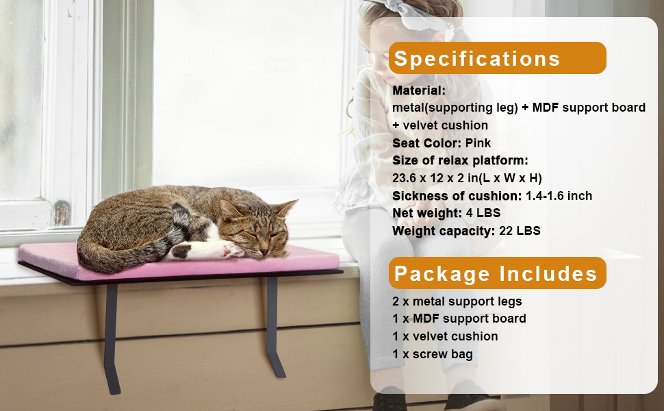 Cat Wall Mounted Perch House Window Seat for Large Cats Indoor, Pink c360cceb 87bf 4a0b a16e f583af1d6ce8. CR00970600 PT0 SX970 V1
