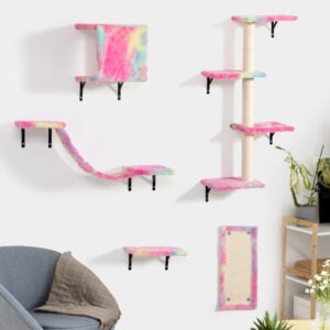 Coziwow Cat Tree Climber Shelves, 5 Pcs Wood Wall-Mounted Cat Climber Set, 4 Colors CW12G0562 zt12
