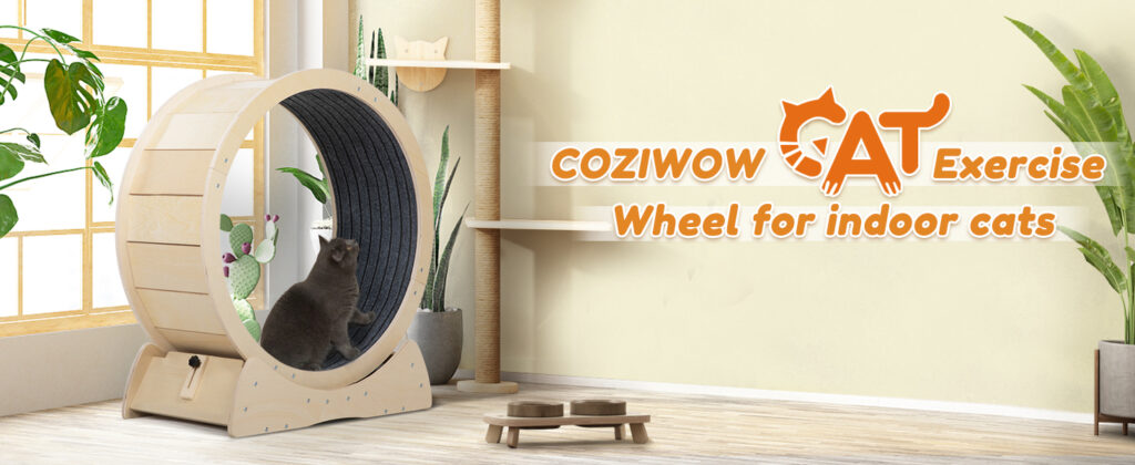 Coziwow 31.5″L Wood Cat Exercise Wheel, Large Cat Treadmill with Silent Pulleys, Natural Wood CW12S0498A1464x6002