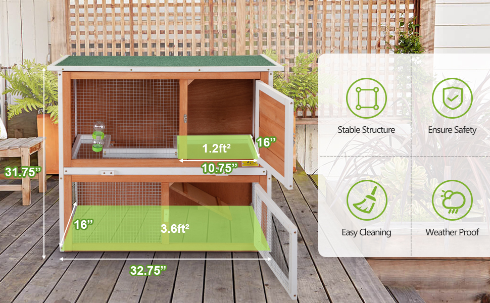2-Tier Wood Rabbit Hutch Outdoor Bunny Cage for Small Animals,Orange 001f0aef 1f7d 41e7 ac9d dee478ea532f. CR00970600 PT0 SX970 V1