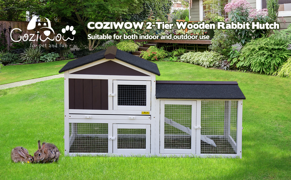 Coziwow 2 Story Rabbit Hutch Wooden Bunny Cage with Openable Roof, Removeable Tray, Ventilated Mesh, Gray+ Brown+ White 03dd0da3 304a 4023 ba94 b2b5981ed0ba. CR00970600 PT0 SX970 V1