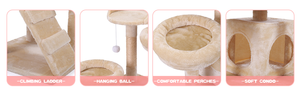 Coziwow 60" Cat Condo Tree Tower Playground Cage Kitten Activity Center Play House, Beige 05af1396 751b 48d2 b122 173d9b34ddad. CR00970300 PT0 SX970 V1