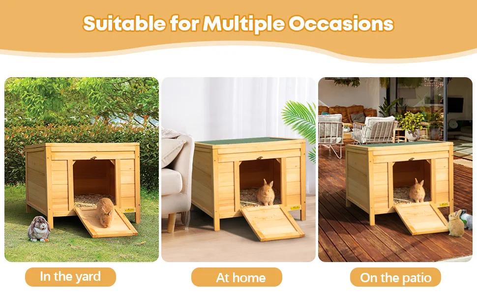 Coziwow 20″H Elevated Wooden Hutch For Rabbit With Lockable Front Door and Openable Green Asphalt Roof, Earth Yellow 0aa77387 e105 4f15 a018 95fc03d5c00c. CR00970600 PT0 SX970 V1