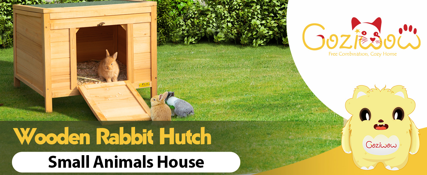 24″L Wooden Rabbit Hutch, Pet House for Cat Chicken Guinea Pig, Outdoor/Indoor, For 1 Pet 1 10