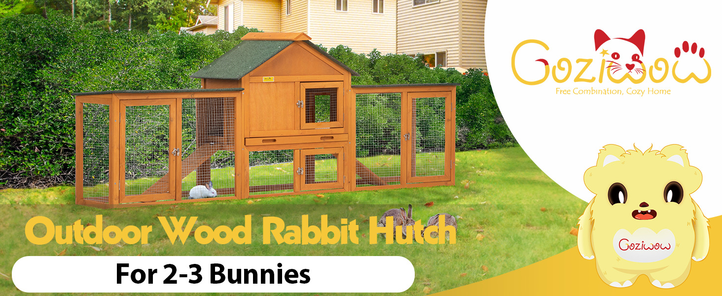 82"L Extra-Large Wooden Rabbit Cage With Double Runs, for 2-3 Bunnies, Orange 1 13