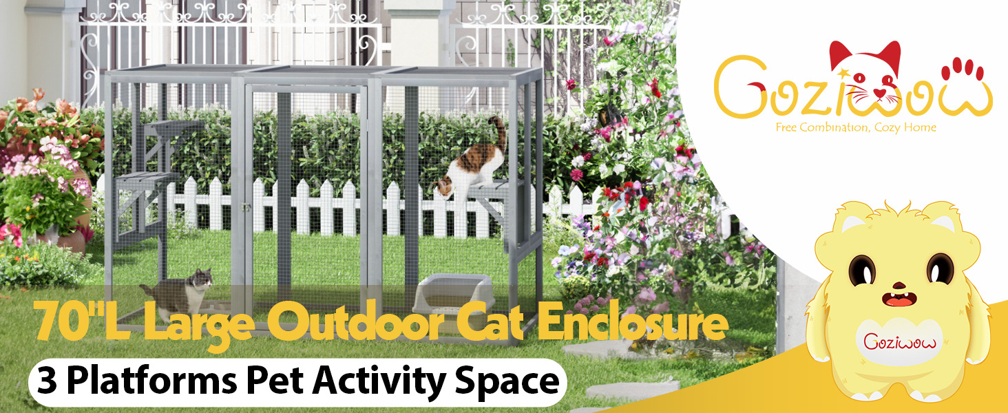 44"H Large Wooden Catio| Indoor And Outdoor Cat Enclosure With Asphalt Roof, for 2 Cats, Dark Gray 1 14