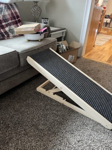 37.5"L Adjustable Wooden Dog Ramp Folding Portable Pet Ramp with Removable Non Slip Carpet Surface, Natural Wood photo review