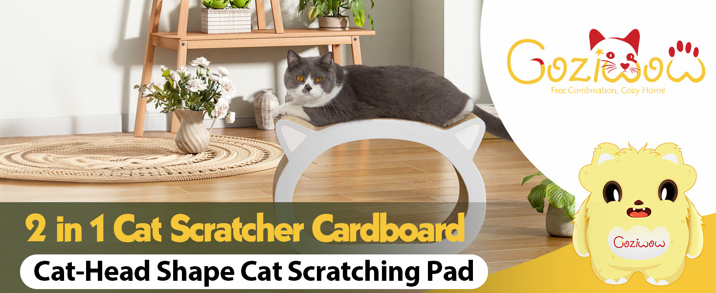 Coziwow Cat-Head Shaped Cat Scratcher Cardboard, Scratching Pad Bed, Natural Wood 1 2