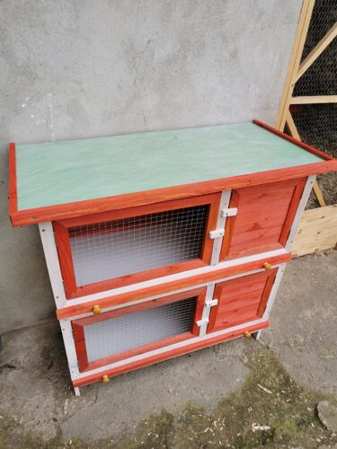 35″L 2-Tier Wood Waterproof Rabbit Hutch, Guinea Pig Cage, Indoor/Outdoor, For 1-2 Small Animals, Red photo review