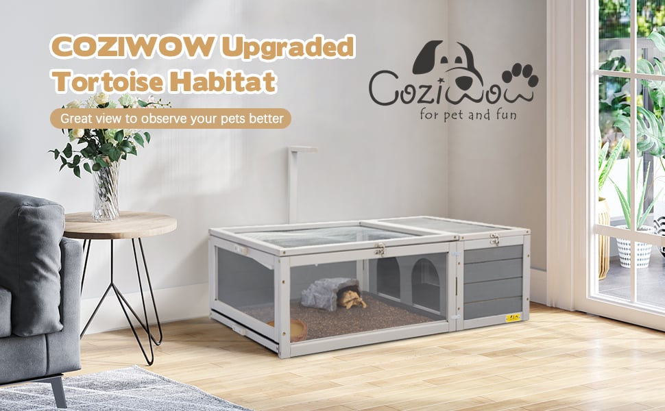 Coziwow Wooden Indoor Tortoise Enclosure| Reptile Cage For Small Animals With 2 Trays, Gray 1031c563 5716 4ddb 9149 3ebbadb8238f. CR00970600 PT0 SX970 V1