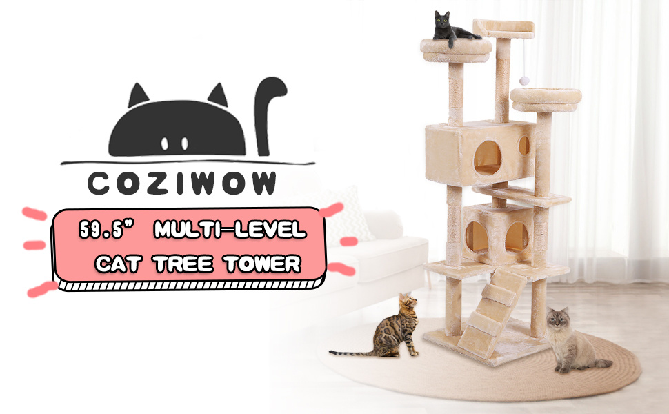 Coziwow 60" Cat Condo Tree Tower Playground Cage Kitten Activity Center Play House, Beige 17019584 d91a 467e b75b 71b4478e1f87. CR00970600 PT0 SX970 V1