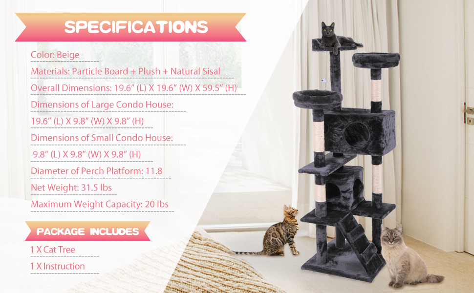 Coziwow 60" Multi-Level Cat Tree Tower Condo Kitten Playground Activity Center w/ 3 Perches, Black 1e86f34a 3eb3 4303 966e e070f10b0f95. CR00300300 PT0 SX300 V1 11