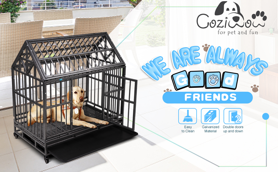 Coziwow 37" Heavy Duty Metal Double Door Large Dog Crate, High-End Stylish Dog Crate with a Pointed Top, 4 360-Degree Rotating Casters 2c145daf 232c 4026 8dad 09793f731b4d. CR00970600 PT0 SX970 V1