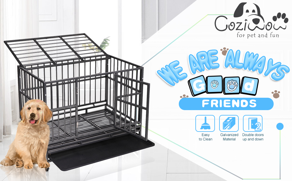 Coziwow 37" Heavy Duty Metal Double Door Large Dog Crate, High-End Stylish Dog Crate with a Flat Top, 4 360-Degree Rotating Casters 36049caa 9afa 424f 8516 08d8603342af. CR00970600 PT0 SX970 V1