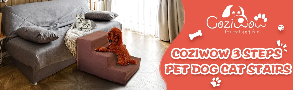 Coziwow Luxury 3-Step Pet Dog Stair Climber with Sturdy Frame, Washable Removable Slipcover, Brown 3b768810 f51d 4e18 acf3 fe063293d14c. CR00970300 PT0 SX970 V1