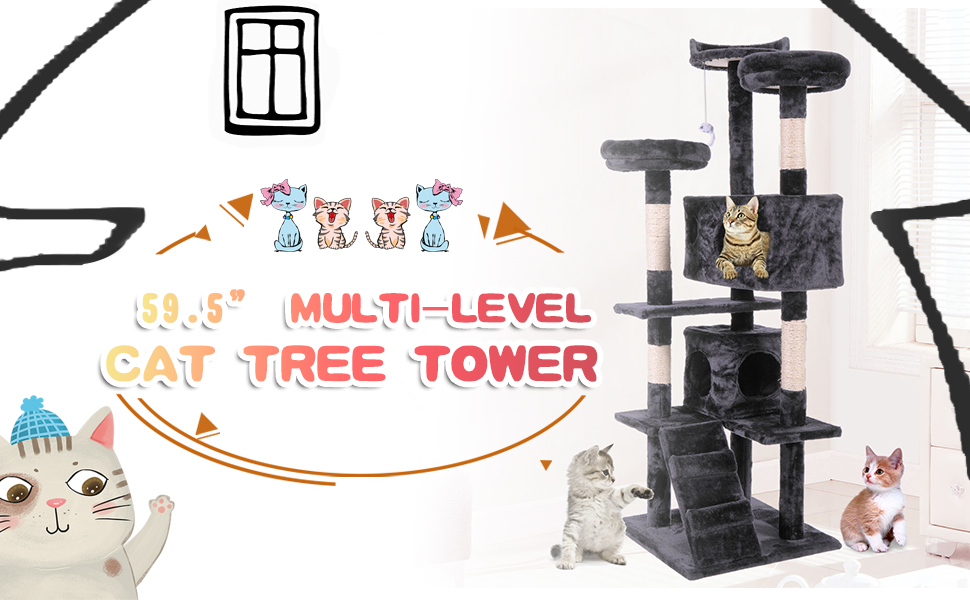 Coziwow 60" Multi-Level Cat Tree Tower Condo Kitten Playground Activity Center w/ 3 Perches, Black 3e6c32be 5715 46ee a97e c22819ba6651. CR00970600 PT0 SX970 V1
