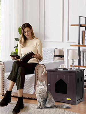 Coziwow Hideable Enclosed Cat Litter Box Cabinet, 18.9"L x 20"W x 20.2"H, Brown,Wooden 4b5afa34 7981 4e4c 97c1 18097db48939. CR00300400 PT0 SX300 V1