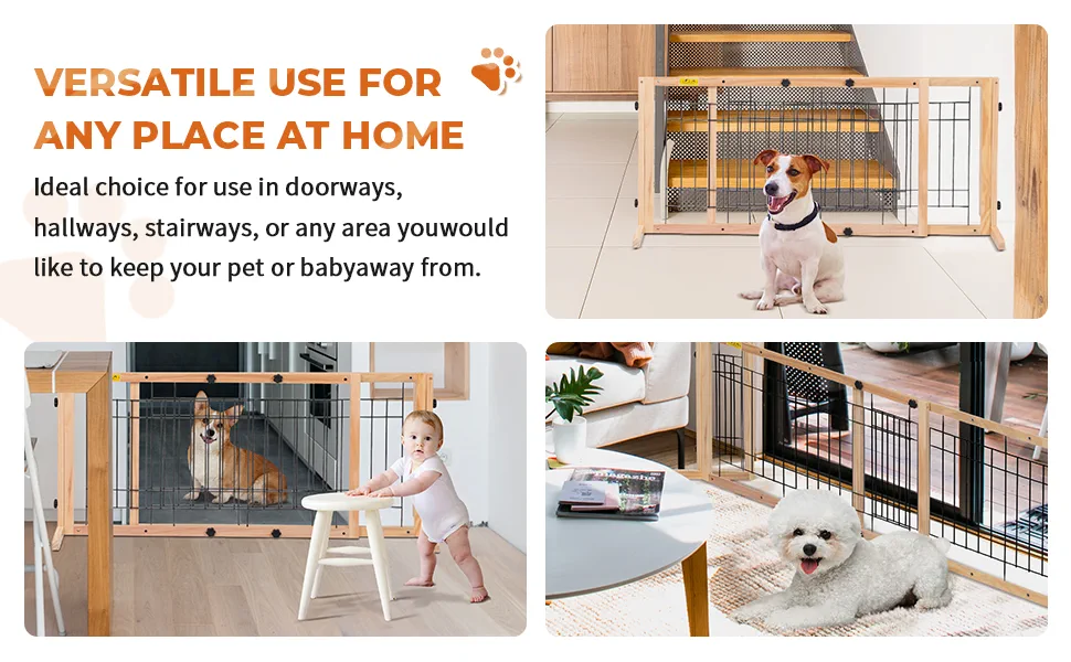 Coziwow Adjustable Freestanding Indoor Dog Gate, Width 38" to 71", Pinewood Safety Dog Fence, Suitable for Small to Medium,Natural Wood 4c38dfe6 050a 466f 823f 07e75521cf6d. CR00970600 PT0 SX970 V1