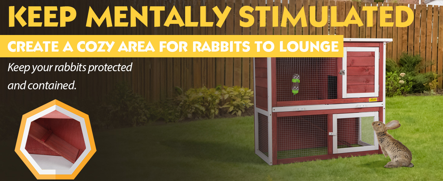 35″L 2-Tier Wood Waterproof Rabbit Hutch, Guinea Pig Cage, Indoor/Outdoor, For 1-2 Small Animals, Red 5 3