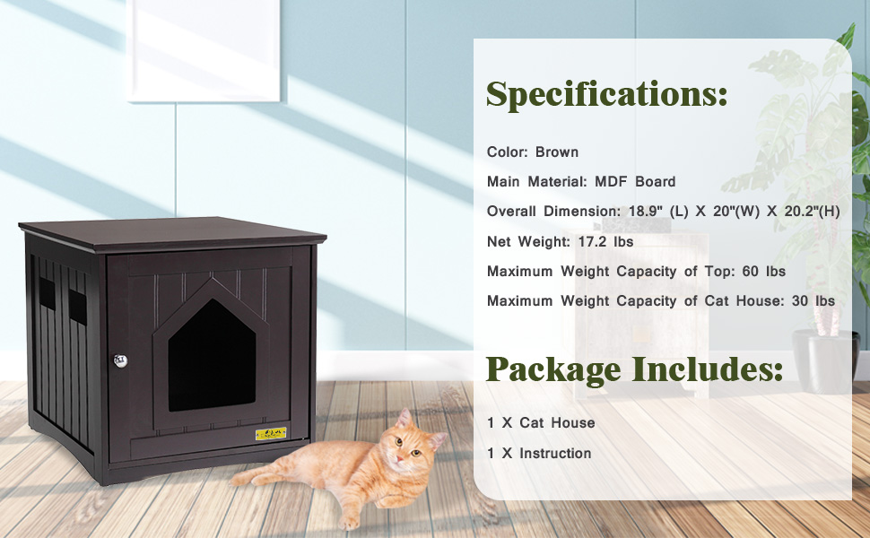 Coziwow Hideable Enclosed Cat Litter Box Cabinet, 18.9"L x 20"W x 20.2"H, Brown,Wooden 509358d9 fc7f 49a4 bf9f 77494189eede. CR00970600 PT0 SX970 V1