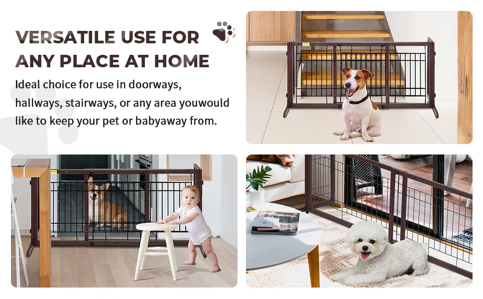 Coziwow Adjustable Freestanding Indoor Dog Gate, Pine Wood Safety Pet Fence, Dark Brown 5210cc47 7e29 449b a7f0 2695b0dc0575. CR00970600 PT0 SX970 V1