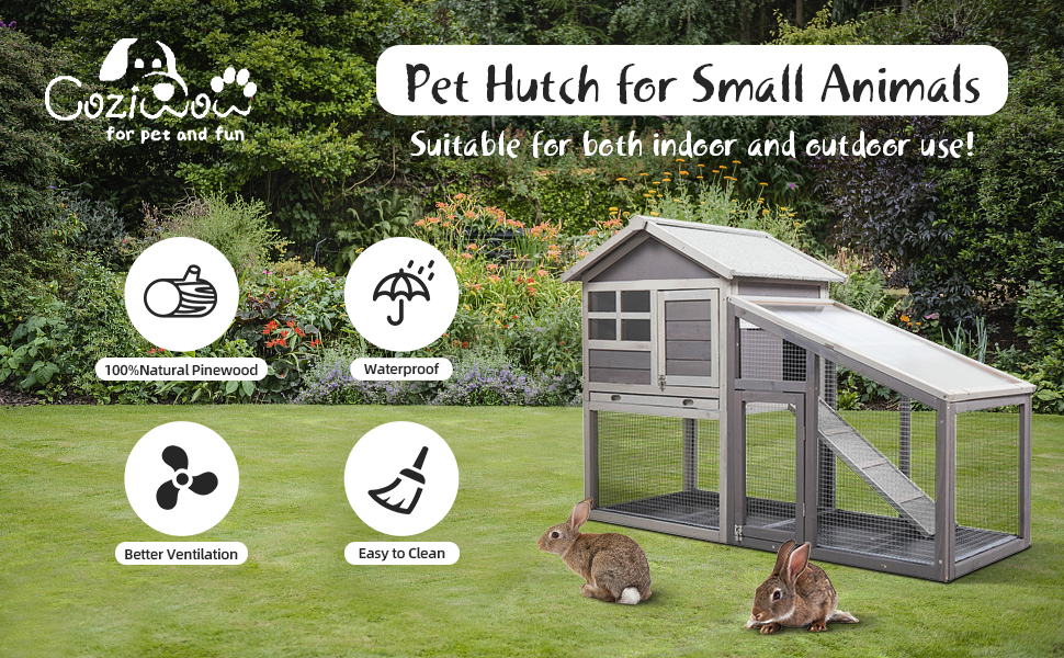 Coziwow 57"L Wooden 2-Story Rabbit Hutch Chicken Coop W/Waterproof Roof and Removable PVC Tray, Gray 5313c57d 6b6e 481d 92c1 25f764aacfd3. CR00970600 PT0 SX970 V1 rabbit hutch