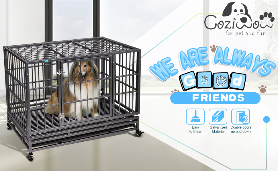 37" Large Metal Dog Crate Kennel Cage w/ 4 Casters, Flat Roof 5dae9a22 b0a6 4f81 9b99 f8930ce92755. CR00970600 PT0 SX970 V1