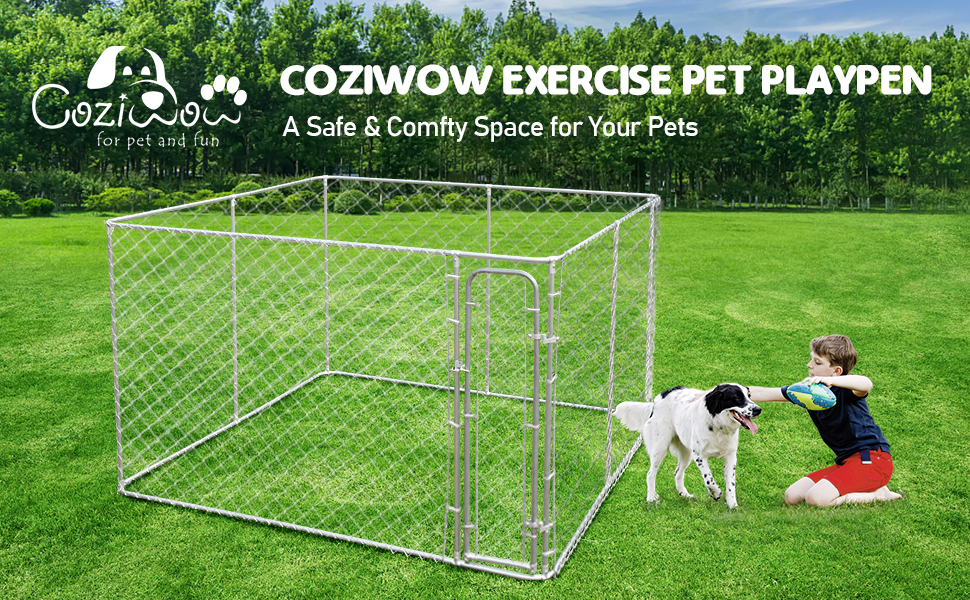 Coziwow 72" H Large Heavy Duty Outdoor Dog Fence, Dog Crates, Chain-link Yard Dog Playpen, Silver 5f7d2cd5 bde7 4045 bfd9 505aa22fdf40. CR00970600 PT0 SX970 V1