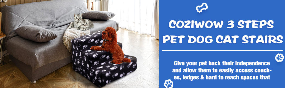 Coziwow 11.7"H 3-Step Light-Weight Dog Stair Climber with Non Slip Paw Prints Slipcover, Sturdy Plastic Frame, Black 6b053ab0 275a 4413 8071 24a4d55a9e79. CR00970300 PT0 SX970 V1