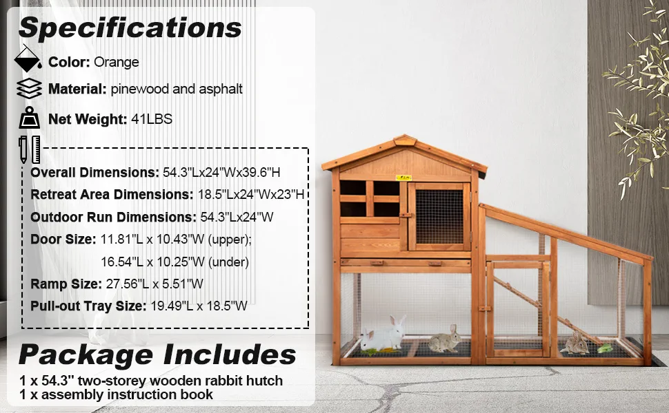 Coziwow 2-Story Wooden Rabbit Hutch, Indoor And Outdoor Bunny Cage Chicks Coop W/ Leak-Proof Tray and 2 Removable PVC Layers, Orange 6e20e7e6 1358 4211 9977 d546fcc81f42. CR00970600 PT0 SX970 V1