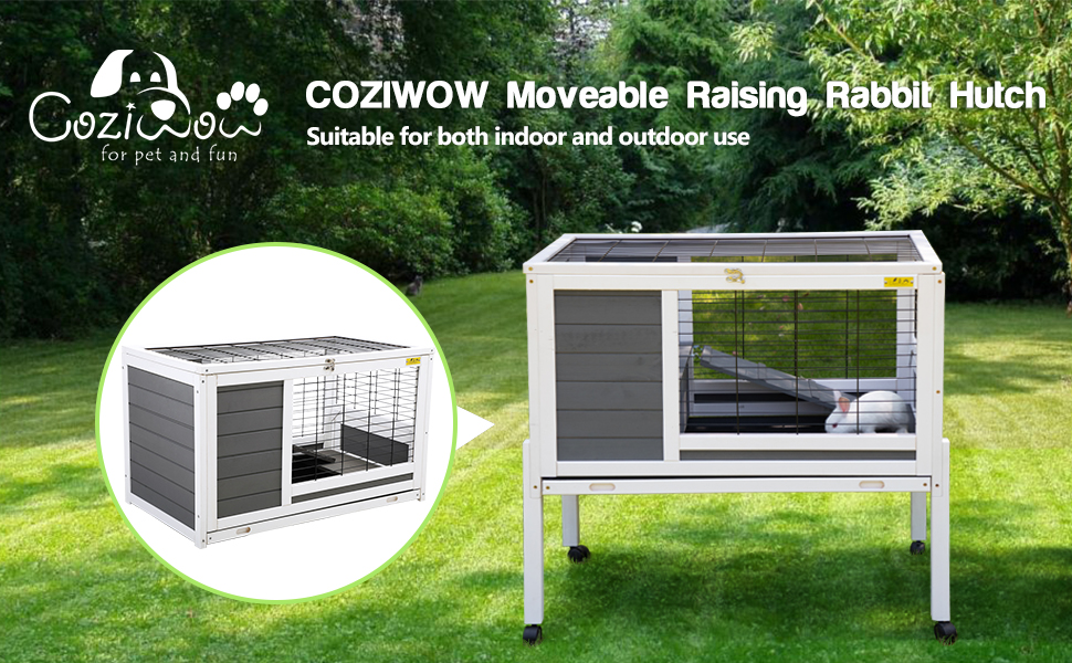 Coziwow 37"L Elevated Wood Rabbit Hutch With 4 Casters, for 1-2 Bunnies, Gray + White 76532ca0 99b5 462c 90b1 3cbf64fc24e6. CR00970600 PT0 SX970 V1