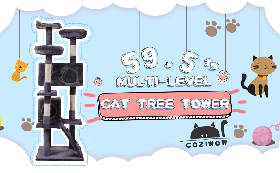 Coziwow 60" Multi-Level Cat Tree Tower Kitten Condo House with Scratching Posts, Gray 79e44abc dbd2 4f46 bdb5 7e9c9332f1d3. CR00970600 PT0 SX970 V1
