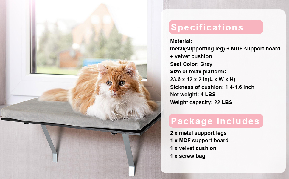 Coziwow Cat Window Perch Mounted Cat Shelf Bed for Large Cats Indoor w/Soft Plush Cover, Gray 80825791 13b4 4a02 af53 a77358e2c5ee. CR00970600 PT0 SX970 V1