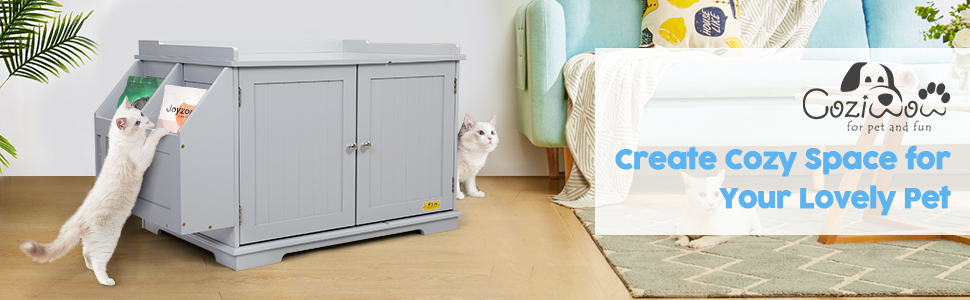 Coziwow Wooden Cat Litter Box Enclosure W/ Removable Partition & Magazine Rack, Gray 90b17ef3 2220 4223 b923 3e10847d14e2. CR00970300 PT0 SX970 V1