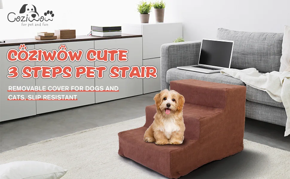 Coziwow Luxury 3-Step Pet Dog Stair Climber with Sturdy Frame, Washable Removable Slipcover, Brown 9371ca8c 6c51 4951 bc8f 43df81fdf4c4. CR00970600 PT0 SX970 V1