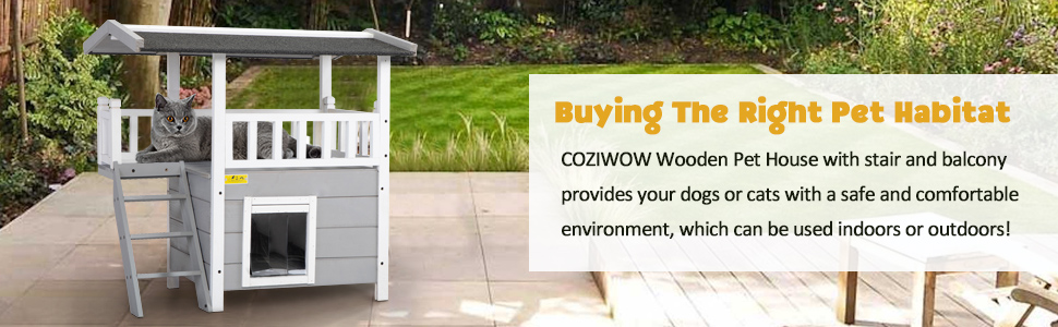 Coziwow Luxury 2-Tier Wooden Dog House with A Roofed View Deck, Elevated Balcony Bed for Indoor and Outdoor Use, Gray and White 9bae321a 762e 46fa a5bc 469c9c3f847e. CR00970300 PT0 SX970 V1
