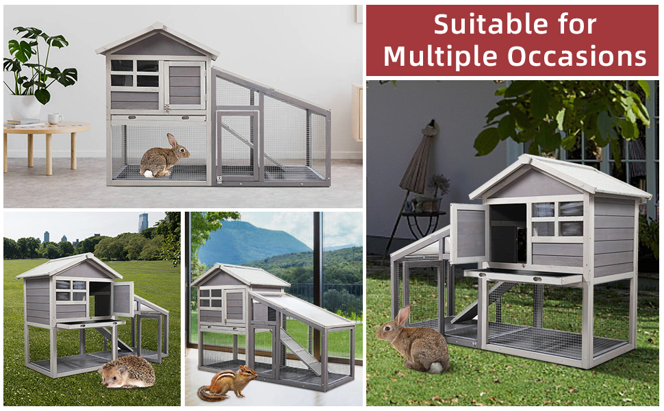 Coziwow 57"L Wooden 2-Story Rabbit Hutch Chicken Coop W/Waterproof Roof and Removable PVC Tray, Gray 9d04cab1 25b0 4a2a 9d6e b57fb420a482. CR00970600 PT0 SX970 V1 1 rabbit hutch