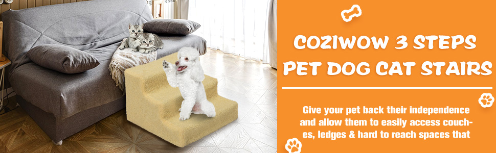 Coziwow 3-Step Dog Stairs|Non-Slip Pet Steps, Beige CW12A0162 970X30011