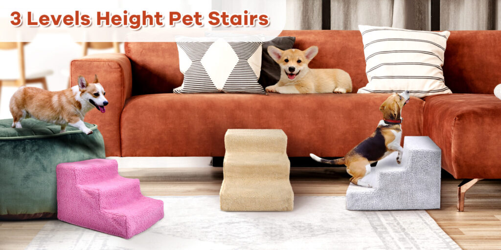 Coziwow 3-Step Dog Stairs|Non-Slip Pet Steps, Beige CW12A0162 Crace2000X10001