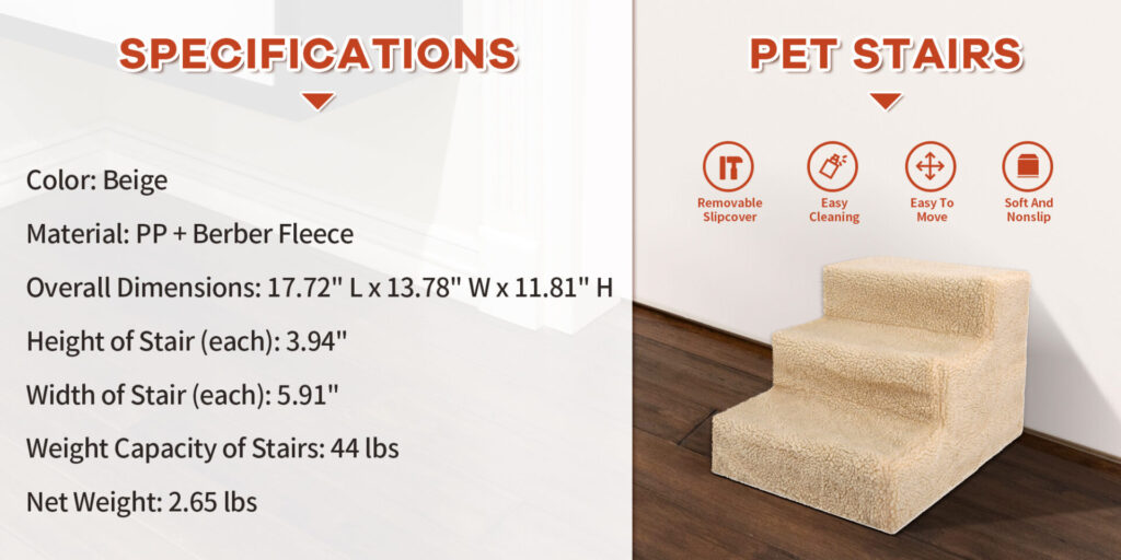 Coziwow 3-Step Indoor and Outdoor Pet Dog Stair Helper with Removable Non-Slip Slipcover, Easy to Assemble, Beige CW12A0162 Crace2000X10002