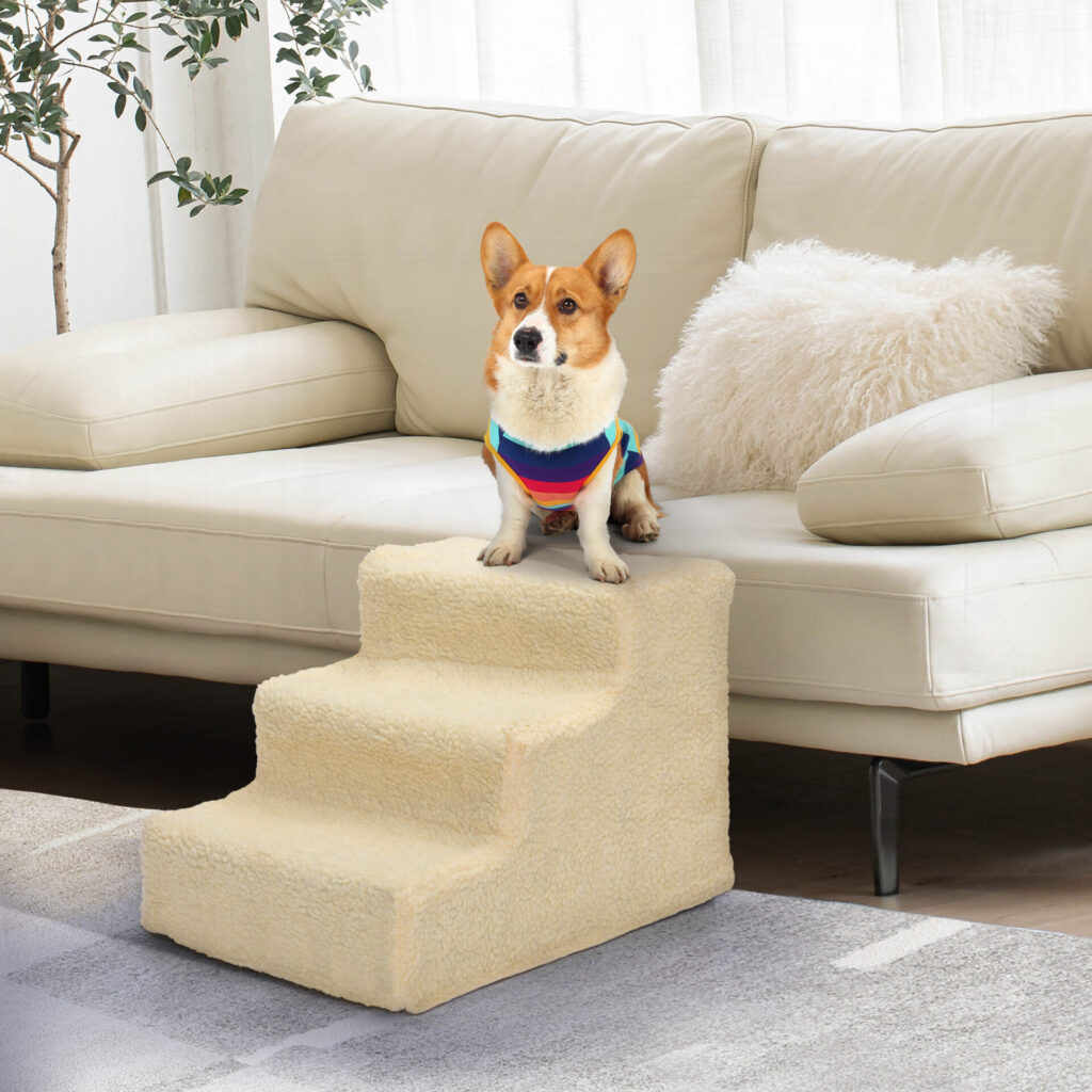 Coziwow 3-Step Dog Stairs|Non-Slip Pet Steps, Beige CW12A0162zt Linsey2000x20002
